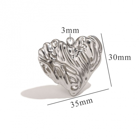 Изображение 1 Piece 304 Stainless Steel Pendants Silver Tone Heart Texture 3D 35mm x 30mm