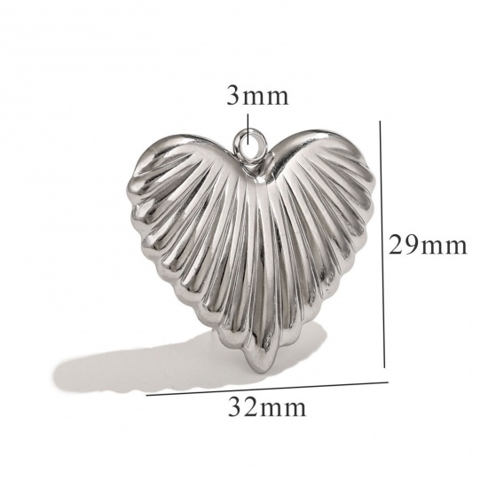 Изображение 1 Piece 304 Stainless Steel Pendants Silver Tone Heart Texture 3D 32mm x 29mm