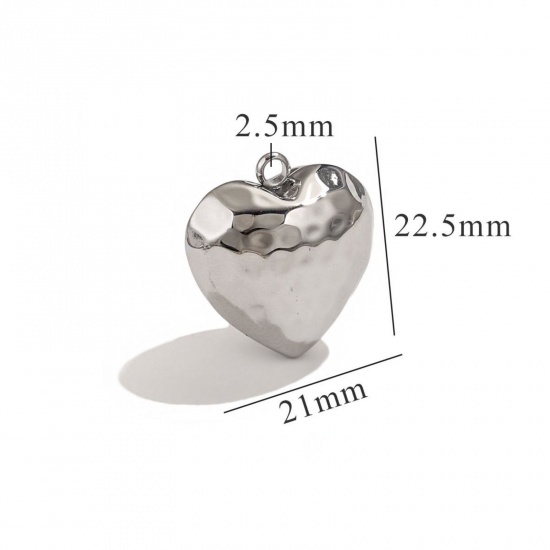 Изображение 1 Piece 304 Stainless Steel Pendants Silver Tone Heart Texture 3D 21mm x 22.5mm