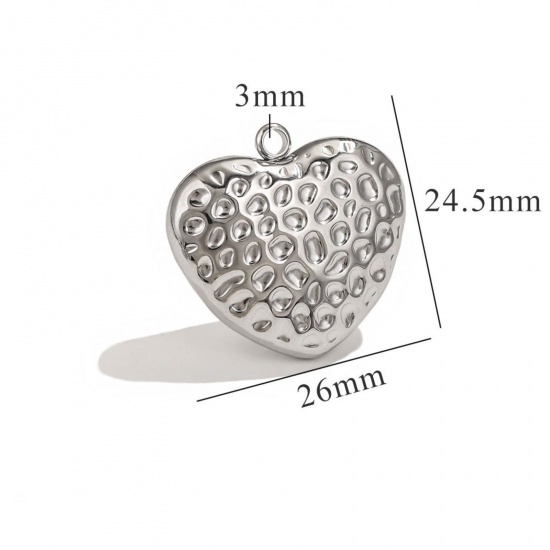 Изображение 1 Piece 304 Stainless Steel Pendants Silver Tone Heart Texture 3D 26mm x 24.5mm