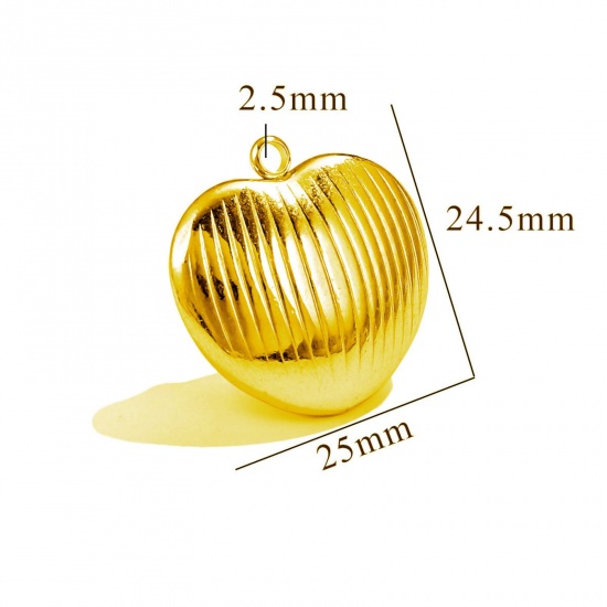 Изображение 1 Piece Eco-friendly PVD Vacuum Plating 304 Stainless Steel Pendants 18K Gold Plated Heart Texture 3D 25mm x 24.5mm