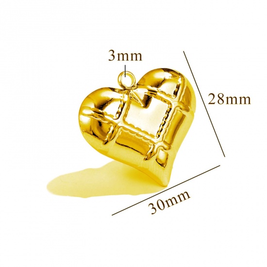 Изображение 1 Piece Eco-friendly PVD Vacuum Plating 304 Stainless Steel Pendants 18K Gold Plated Heart Texture 3D 30mm x 28mm