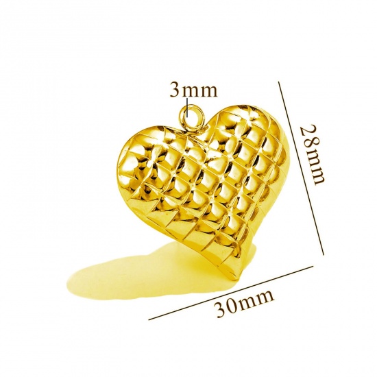 Изображение 1 Piece Eco-friendly PVD Vacuum Plating 304 Stainless Steel Pendants 18K Gold Plated Heart Texture 3D 30mm x 28mm