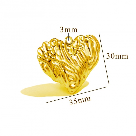 Изображение 1 Piece Eco-friendly PVD Vacuum Plating 304 Stainless Steel Pendants 18K Gold Plated Heart Texture 3D 35mm x 30mm