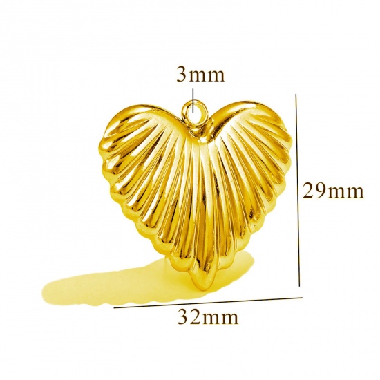 Изображение 1 Piece Eco-friendly PVD Vacuum Plating 304 Stainless Steel Pendants 18K Gold Plated Heart Texture 3D 32mm x 29mm