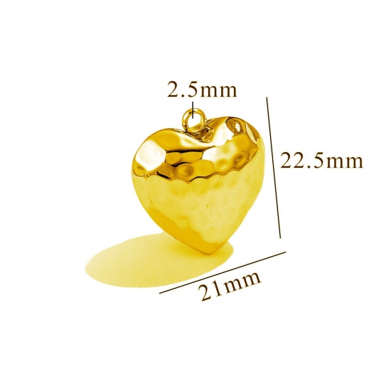 Изображение 1 Piece Eco-friendly PVD Vacuum Plating 304 Stainless Steel Pendants 18K Gold Plated Heart Texture 3D 21mm x 22.5mm