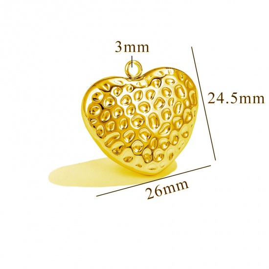 Изображение 1 Piece Eco-friendly PVD Vacuum Plating 304 Stainless Steel Pendants 18K Gold Plated Heart Texture 3D 26mm x 24.5mm