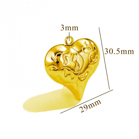 Изображение 1 Piece Eco-friendly PVD Vacuum Plating 304 Stainless Steel Pendants 18K Gold Plated Heart Texture 3D 29mm x 30.5mm