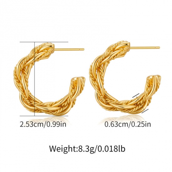 Immagine di 1 Paio Ecologico Elegante 18K Vero Oro Placcato Ottone Forma di C Struttura Orecchini Circolari Per Donne 25.3mm x 6.3mm