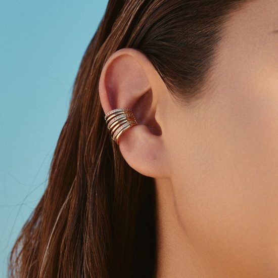 Image de 1 Paire Boucles d'Oreille pour Cartilage Simple en Laiton Respectueux de la Nature À la Mode Forme de C Texture Plaqué Or Véritable 18K Pour Femmes 14.8mm x 13.5mm