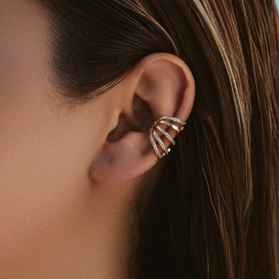 Image de 1 Paire Boucles d'Oreille pour Cartilage Simple en Laiton Respectueux de la Nature À la Mode Forme de C Texture Plaqué Or Véritable 18K Pour Femmes 19.5mm x 12.1mm