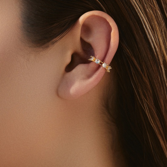 Image de 1 Paire Boucles d'Oreille pour Cartilage Simple en Laiton Respectueux de la Nature À la Mode Forme de C Texture Plaqué Or Véritable 18K Pour Femmes 16.1mm x 16.1mm