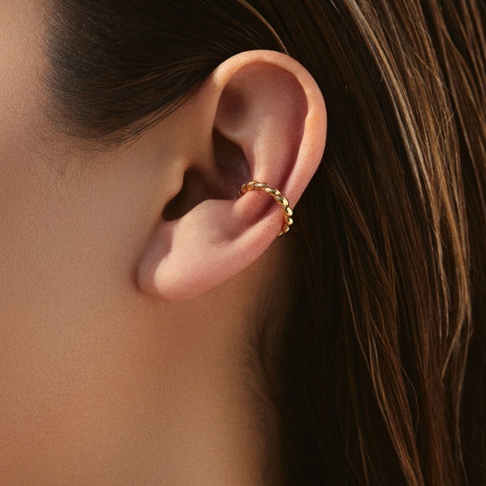 Image de 1 Paire Boucles d'Oreille pour Cartilage Simple en Laiton Respectueux de la Nature À la Mode Forme de C Texture Plaqué Or Véritable 18K Pour Femmes 14.8mm x 14.5mm