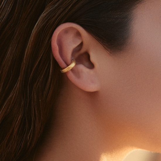 Image de 1 Paire Boucles d'Oreille pour Cartilage Simple en Laiton Respectueux de la Nature À la Mode Forme de C Texture Plaqué Or Véritable 18K Pour Femmes 16.1mm x 16.1mm