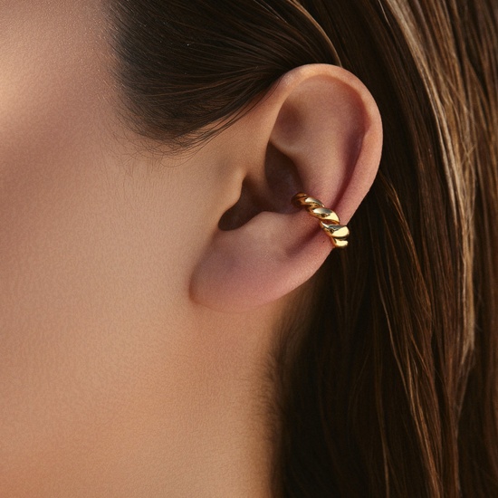 Image de 1 Paire Boucles d'Oreille pour Cartilage Simple en Laiton Respectueux de la Nature À la Mode Forme de C Texture Plaqué Or Véritable 18K Pour Femmes 17.2mm x 15.6mm