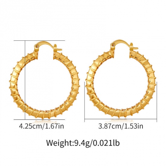 Imagen de 1 Par Respetuoso del Medio Ambiente Elegante 18K Oro Real Chapado Latón Ronda Textura Pendientes de Aro Para Mujeres 4.3cm x 3.9cm