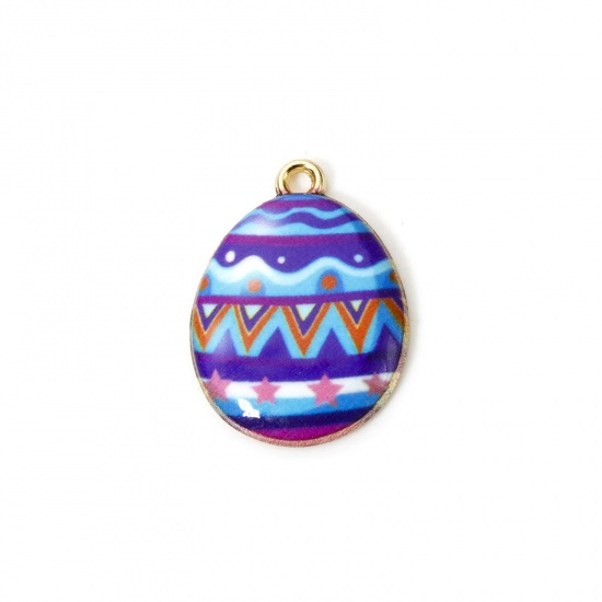 Image de 10 PCs Zinc Based Alloy Easter Day Charms Gold Plated Multicolor Egg Enamel 23mm x 17mm