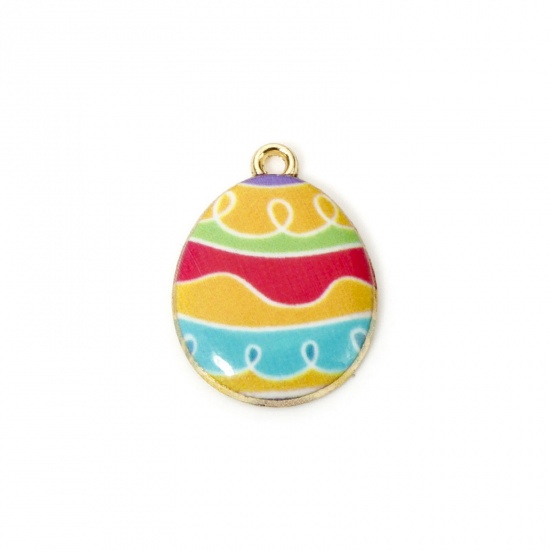 Image de 10 PCs Zinc Based Alloy Easter Day Charms Gold Plated Multicolor Egg Enamel 23mm x 17mm