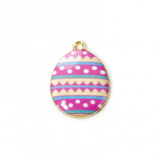 Image de 10 PCs Zinc Based Alloy Easter Day Charms Gold Plated Multicolor Egg Enamel 23mm x 17mm