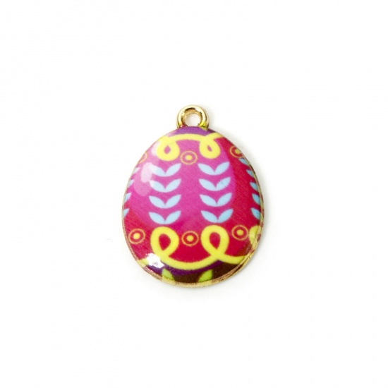 Image de 10 PCs Zinc Based Alloy Easter Day Charms Gold Plated Multicolor Egg Enamel 23mm x 17mm