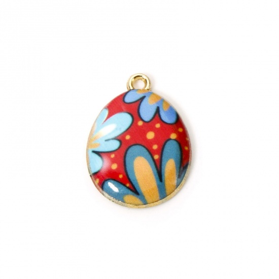 Image de 10 PCs Zinc Based Alloy Easter Day Charms Gold Plated Multicolor Egg Enamel 23mm x 17mm