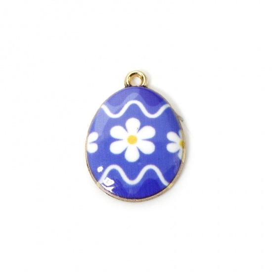 Image de 10 PCs Zinc Based Alloy Easter Day Charms Gold Plated Multicolor Egg Enamel 23mm x 17mm