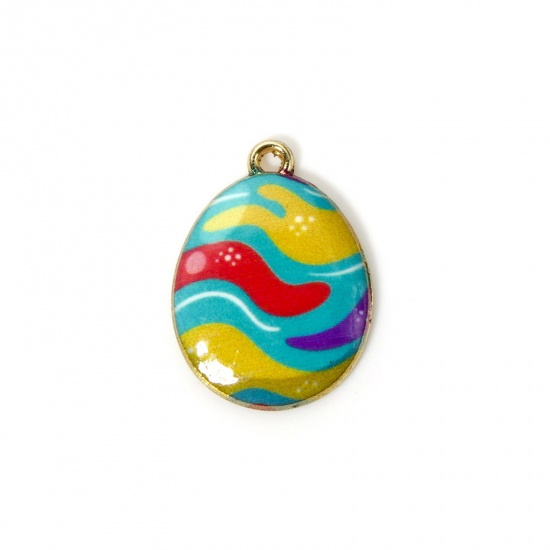 Image de 10 PCs Zinc Based Alloy Easter Day Charms Gold Plated Multicolor Egg Enamel 23mm x 17mm