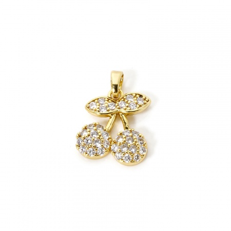 Picture of Brass Charm Pendant Real Gold Plated Cherry Fruit