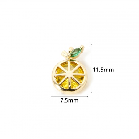 Picture of Brass Charms 18K Real Gold Plated Fruit Multicolor Rhinestone