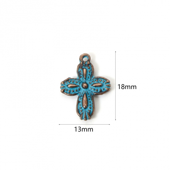 Image de 50 PCs Zinc Based Alloy Patina Charms Antique Copper Blue Cross 18mm x 13mm