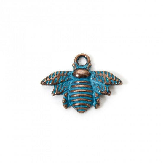 Image de 50 PCs Zinc Based Alloy Patina Charms Antique Copper Blue Bee 21mm x 16mm