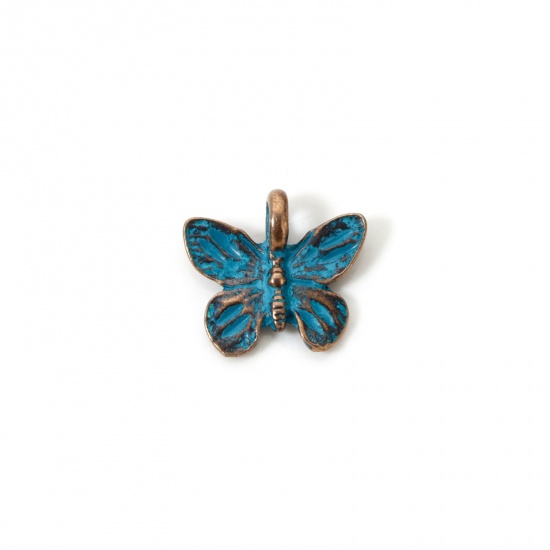 Image de 10 PCs Zinc Based Alloy Patina Charms Antique Copper Blue Butterfly Animal 15mm x 13.5mm