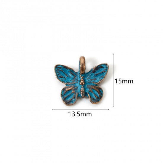 Image de 10 PCs Zinc Based Alloy Patina Charms Antique Copper Blue Butterfly Animal 15mm x 13.5mm