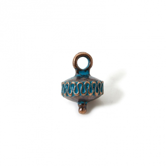 Image de 10 PCs Zinc Based Alloy Patina Charms Antique Copper Blue Spinning Top 3D 16mm x 11mm