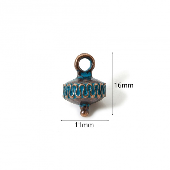 Image de 10 PCs Zinc Based Alloy Patina Charms Antique Copper Blue Spinning Top 3D 16mm x 11mm