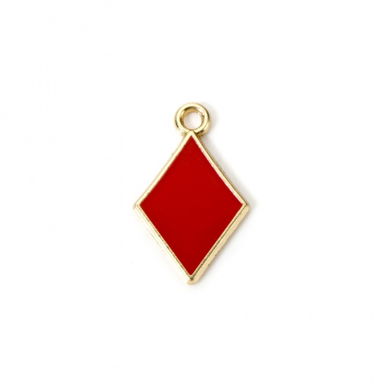 Imagen de 20 PCs Zinc Based Alloy Poker/ Paper Card/ Game Card Charms Gold Plated Red Rhombus Diamonds Enamel 21mm x 13mm