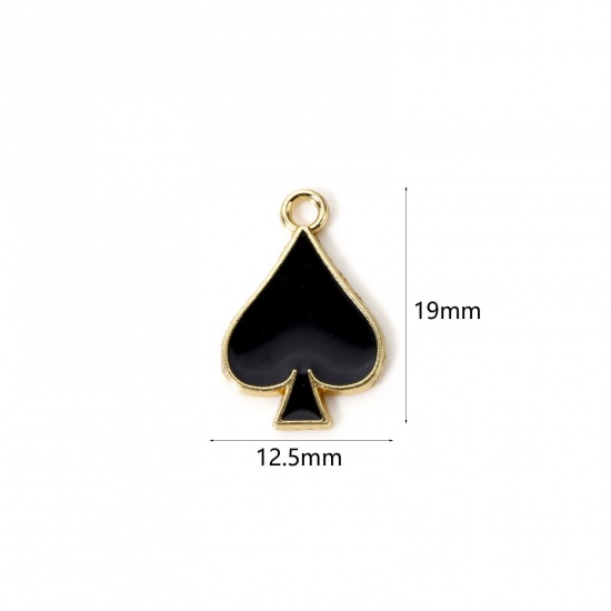 Imagen de 20 PCs Zinc Based Alloy Poker/ Paper Card/ Game Card Charms Gold Plated Black Sapdes Enamel 19mm x 12.5mm