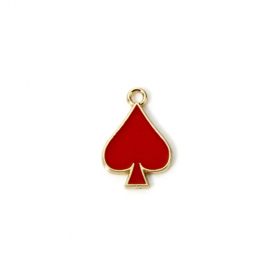 Imagen de 20 PCs Zinc Based Alloy Poker/ Paper Card/ Game Card Charms Gold Plated Red Hearts Enamel 19mm x 12.5mm