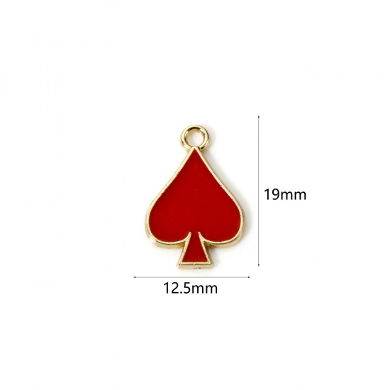 Imagen de 20 PCs Zinc Based Alloy Poker/ Paper Card/ Game Card Charms Gold Plated Red Hearts Enamel 19mm x 12.5mm