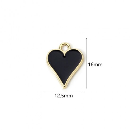 Imagen de 20 PCs Zinc Based Alloy Poker/ Paper Card/ Game Card Charms Gold Plated Black Sapdes Enamel 16mm x 12.5mm