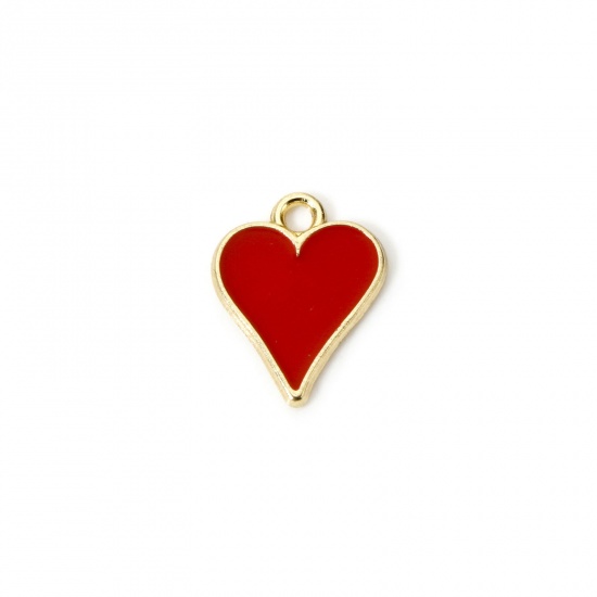 Imagen de 20 PCs Zinc Based Alloy Poker/ Paper Card/ Game Card Charms Gold Plated Red Hearts Enamel 16mm x 12.5mm