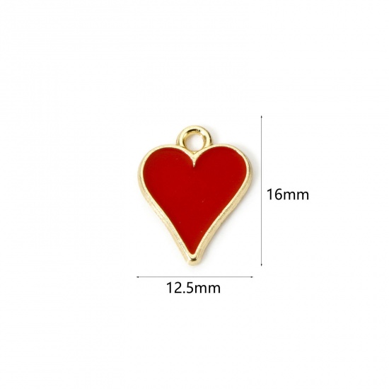 Imagen de 20 PCs Zinc Based Alloy Poker/ Paper Card/ Game Card Charms Gold Plated Red Hearts Enamel 16mm x 12.5mm