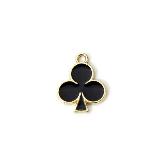 Imagen de 20 PCs Zinc Based Alloy Poker/ Paper Card/ Game Card Charms Gold Plated Black Plum Flower Enamel 17mm x 14mm