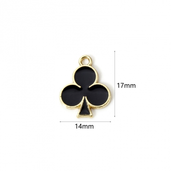 Imagen de 20 PCs Zinc Based Alloy Poker/ Paper Card/ Game Card Charms Gold Plated Black Plum Flower Enamel 17mm x 14mm