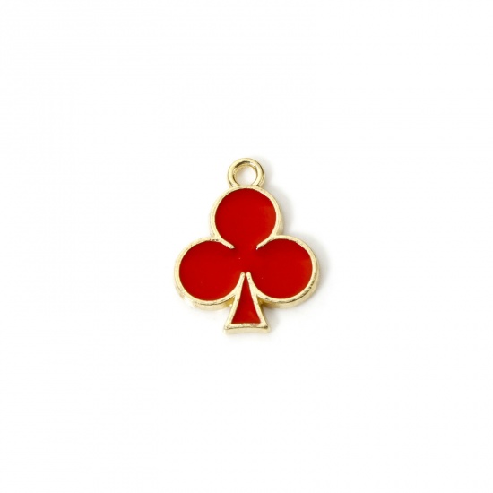 Imagen de 20 PCs Zinc Based Alloy Poker/ Paper Card/ Game Card Charms Gold Plated Red Plum Flower Enamel 17mm x 14mm