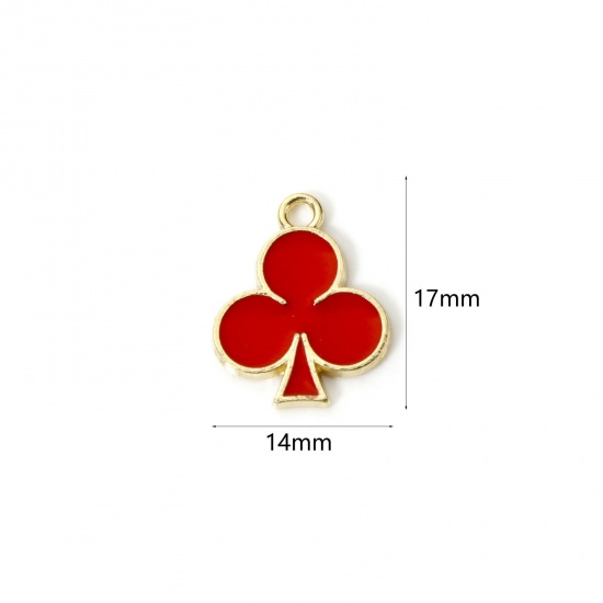 Imagen de 20 PCs Zinc Based Alloy Poker/ Paper Card/ Game Card Charms Gold Plated Red Plum Flower Enamel 17mm x 14mm