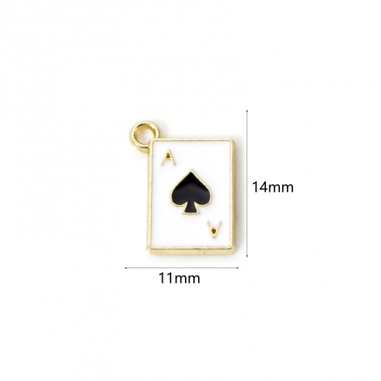 Imagen de 20 PCs Zinc Based Alloy Poker/ Paper Card/ Game Card Charms Gold Plated Black & White Ace Of Spades Enamel 14mm x 11mm