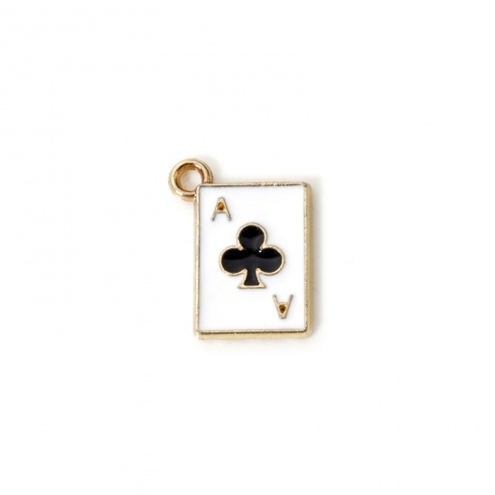 Imagen de 20 PCs Zinc Based Alloy Poker/ Paper Card/ Game Card Charms Gold Plated Black & White Plum Flower Enamel 14mm x 11mm