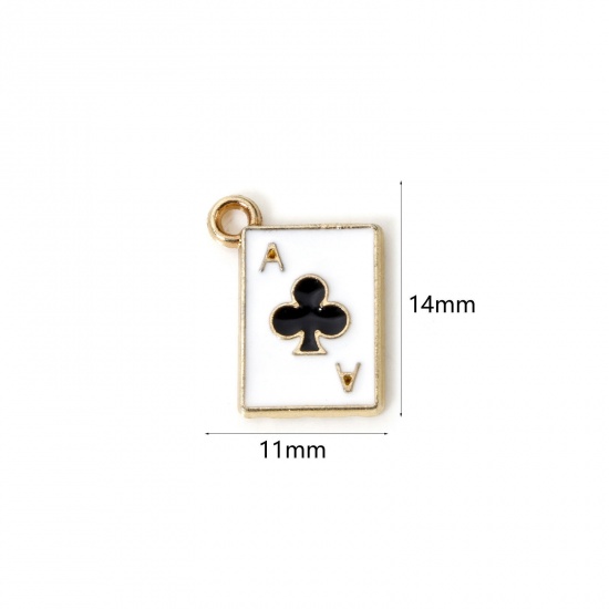 Imagen de 20 PCs Zinc Based Alloy Poker/ Paper Card/ Game Card Charms Gold Plated Black & White Plum Flower Enamel 14mm x 11mm