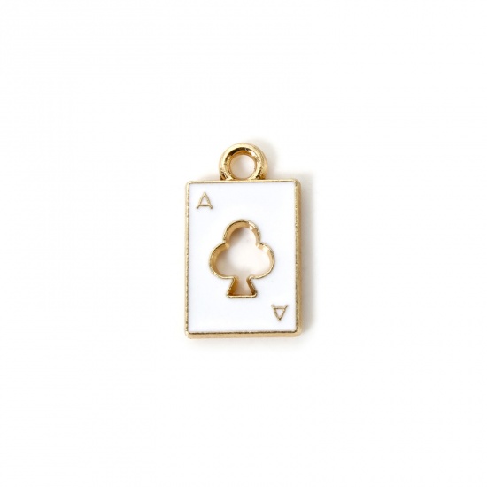 Imagen de 20 PCs Zinc Based Alloy Poker/ Paper Card/ Game Card Charms Gold Plated White Plum Flower Enamel 18mm x 11mm